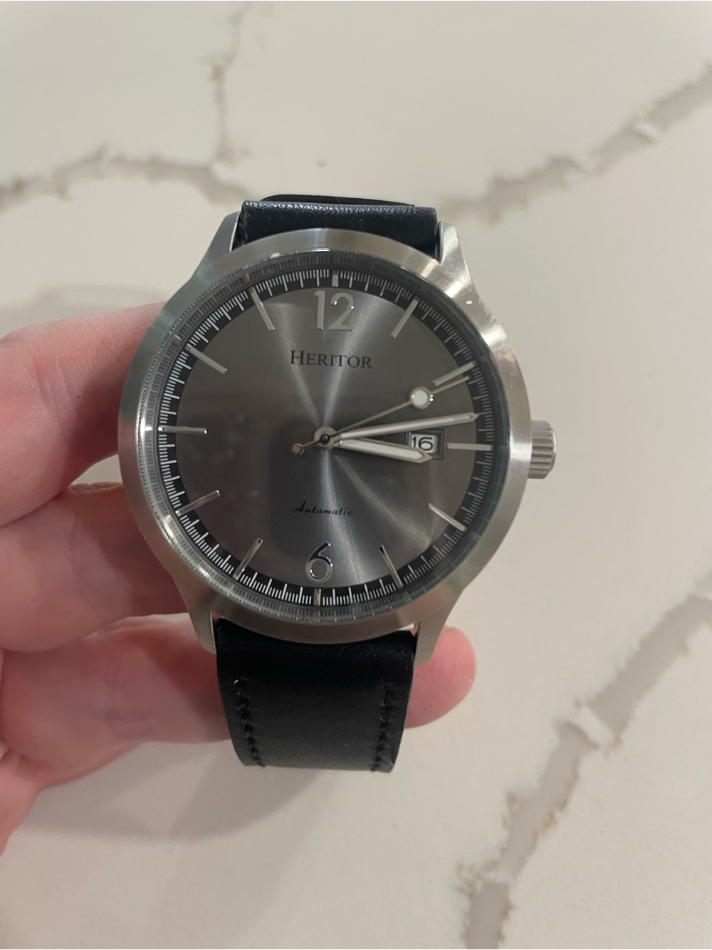 Heritor Men's Black Leather Automatic Watch